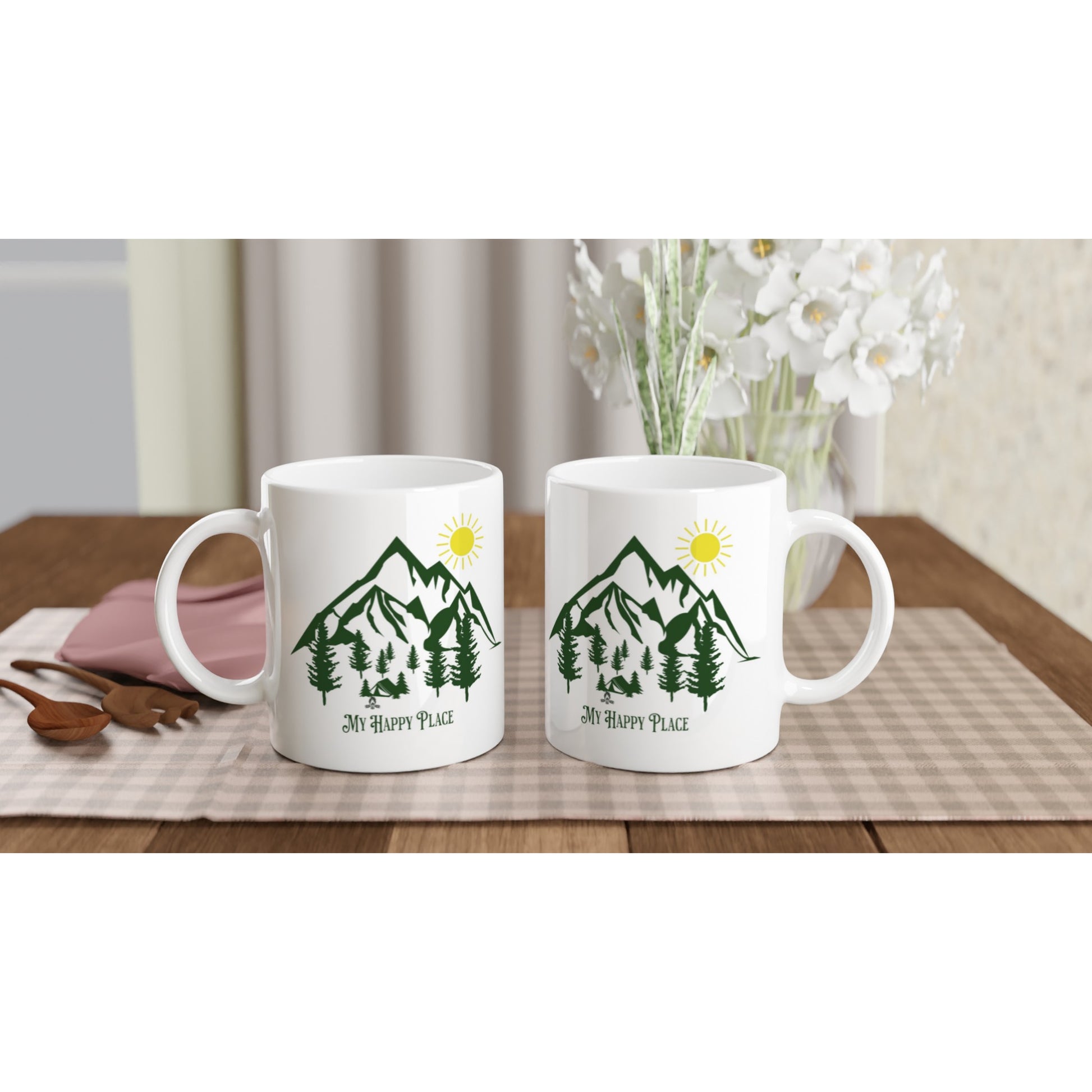 My Happy Place Camping White 11oz Ceramic Mug  on Java Good Coffe