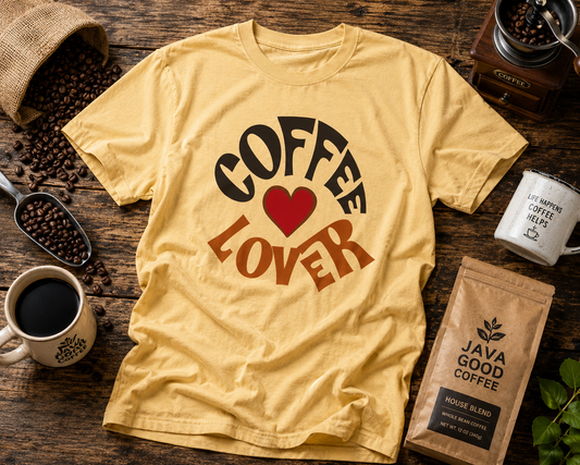 Coffee Lover Tee — Retro Heart Coffee Graphic Shirt