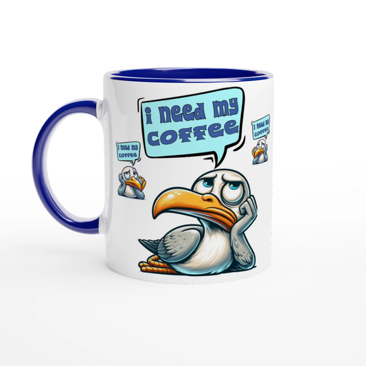 I need My Coffee Pelican White 11oz Ceramic Mug with Color Inside at Java Good Coffee