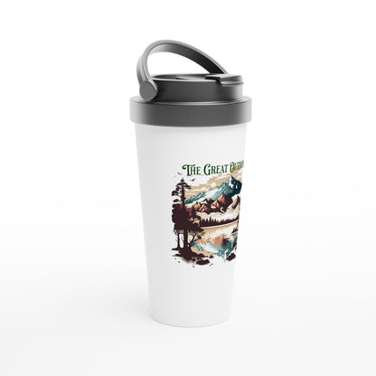 The Great Outdoors White 15oz Stainless Steel Travel Mug on Java Good Coffee