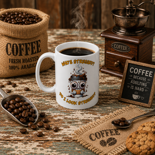 Who's Stressed White 15oz Ceramic Mug
